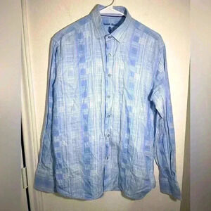 Luchiano Visconti Black Mens Blue White Long Sleeve Button Down Shirt Size M